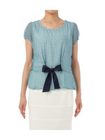 ギンガムチェックフロントリボンペプラム