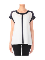 サテン・シフォン切り替えジョーゼットブラウス