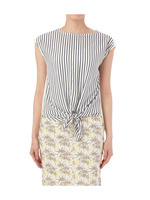 前結びストライプ切り替えブラウス