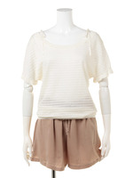 透かしボーダートップス×ギャザーパンツ