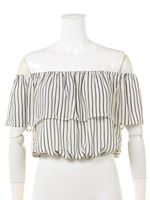 ストライプオフショルフリルブラウス