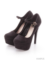 デコラヒールワンストラップスエードパンプス