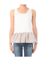 異素材切り替えぺプラムカットソー