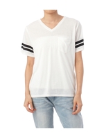 袖ライン入りロゴプリントTシャツ