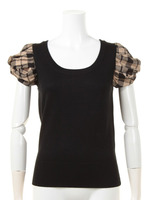 袖チェック切替半袖プルオーバー