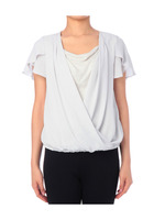 異素材ミックスカシュクールカットソー