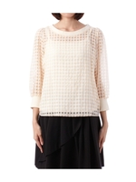 キャミ+透かしチェック柄ブラウスセット