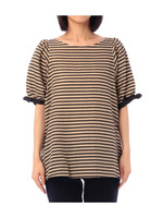 リボン使いラメボーダーブラウス