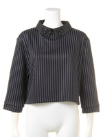 【Auntie　Rosa】　ビジュ衿ストライプTOPS