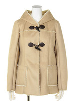 フードフェイクムートンショートコート