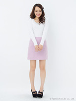 肩フリルビジュー付リブ長袖TOPS