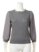 ぎっしりパーツ袖シフォンニット