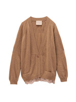 レース使いVネックラグランニットカーディガン