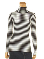 リブタートルネックボーダーニットトップス