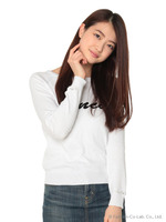 袖ビジューロゴニットトップス