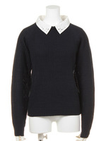 衿ビジュ付きニットプル