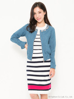 ビジュー装飾ノーカラーデニムジャケット