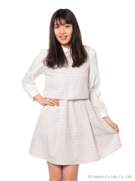 J単色チェックワンピ