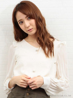 プリーツ袖パールブラウス