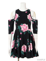 8Bit Floral Cutout Shoulder Dress