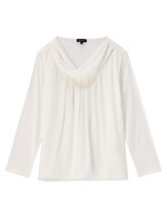 [L]ビジューつきシフォン切り替えカットソー