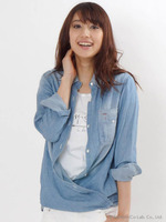 綿麻ライトデニムカシュクールシャツ