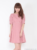 バックリボンギンガムワンピ