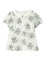 襟つきフラワー柄パフスリーブブラウス