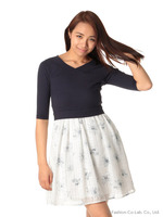 シアーチェック花柄ドッキングワンピ