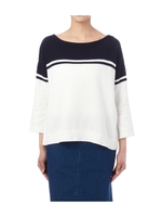 ボートネック配色八分袖ニット