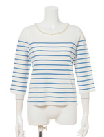 レーヨンナイロン14Gハーフミラノボーダーパールプルオーバー