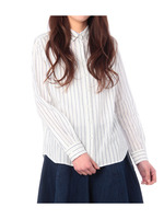 ワンポケット麻混ストライプシャツ