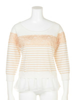 レース装飾パネルボーダーニット