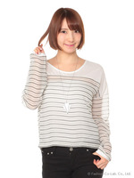 ネックレス付き透けボーダーコンビカットソー