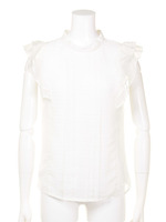 ラッフルフリルノースリーブブラウス