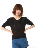 5分袖レースニット/クロ