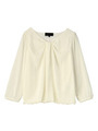 [L]リボン風デザイン七分袖サテンブラウス/オフホワイト(003)