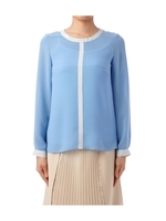 [S]バイカラーシフォンブラウス/ブルー系(091)