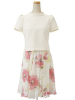 【5周年記念・数量限定】フラワープリントドッキングワンピ/オフホワイト