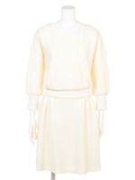 【Omekashi】リップルボーダーウエストワンピース/オフホワイト