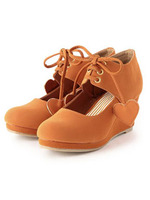 【Tralala】ハートレースアップブーティー/キャメル