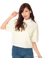【W】シャツ衿ニットTOPS/ホワイト