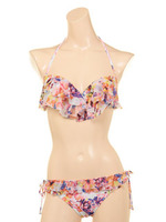 【nuckle market second story】フラワープリント 2段フリルワイヤーブラ/ミントグリーン