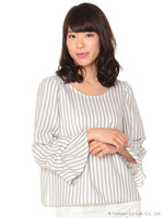 【大人気アイテム】【再入荷】袖リボンブラウス/ネイビー柄