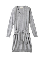 ウエスト巻きデザインストライプニットワンピース/グレー系(314)