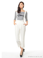 オフショルボーダーニット＆サス付きパンツセット/ブラック