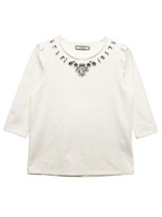 カラービジュー7分袖TOPS/ブラック