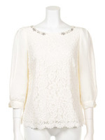 カラーレースブラウス/ライトピンク