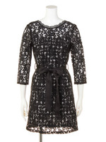 ギンガム×レース重ねワンピース/ブラック