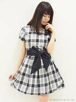 コットンチェックバルーンワンピース/ブルー